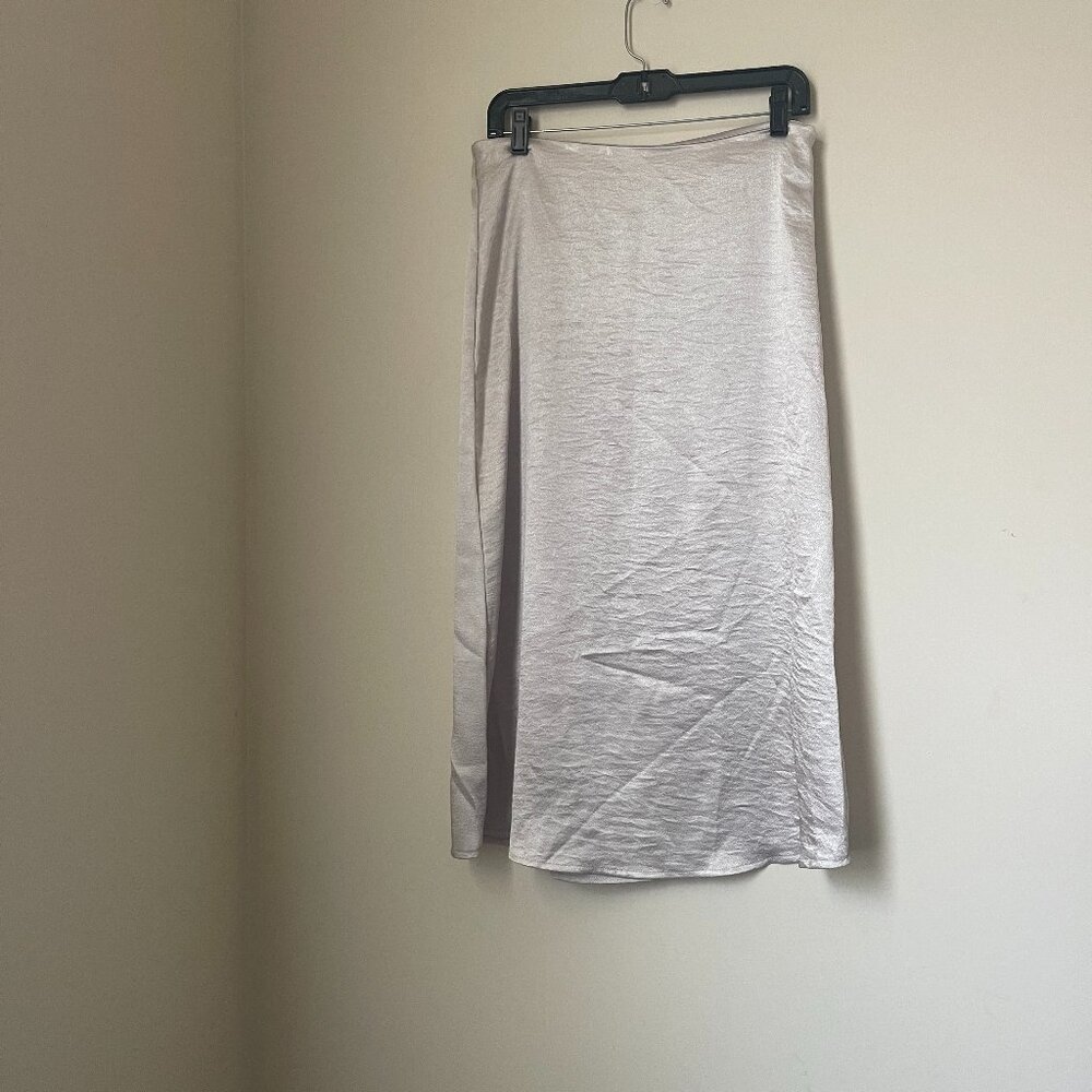 ZARA Satin Midi Skirt | Size L | Champagne Beige | NWT